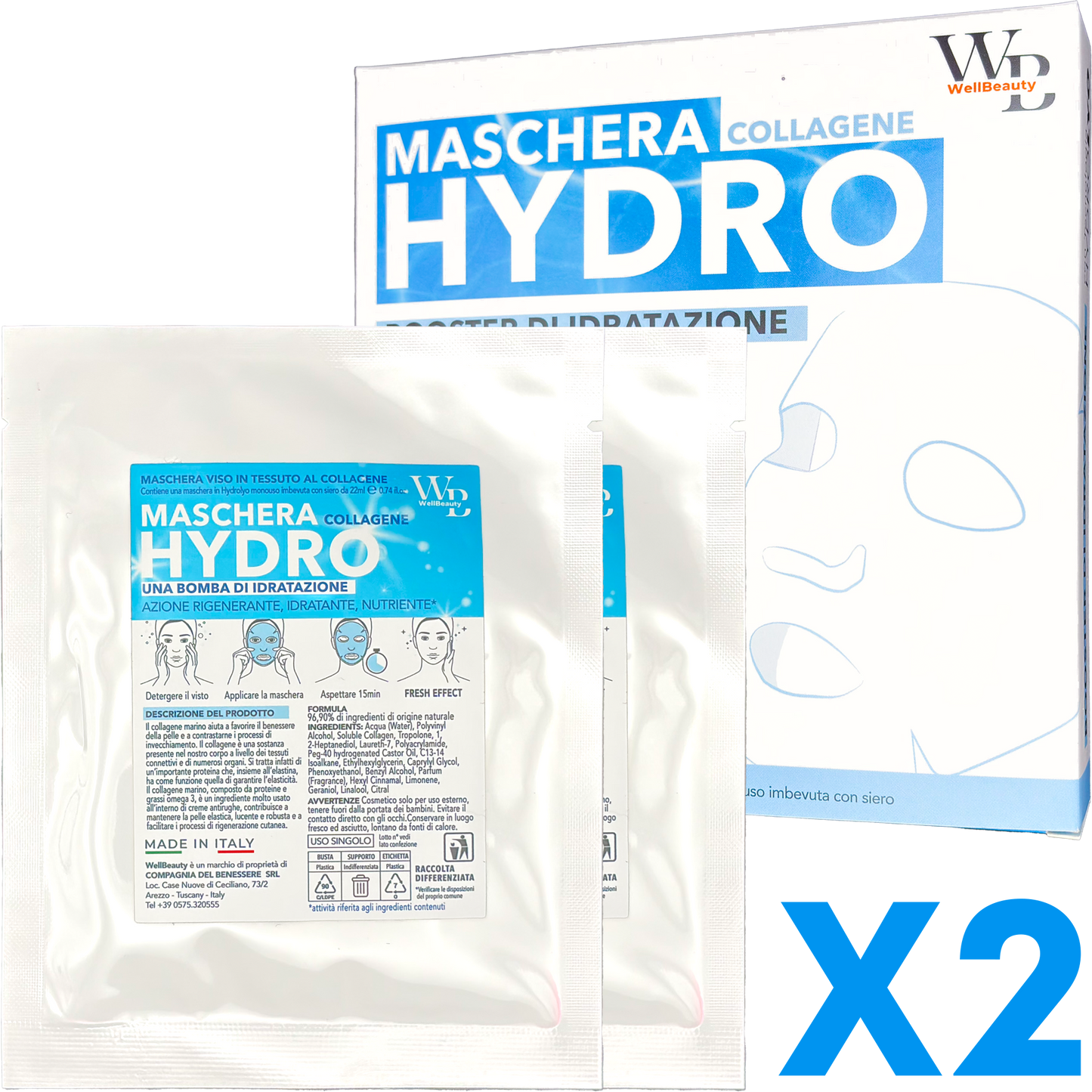 Wellbeauty® HydroLyo - Maschera al Collagene Marino Viso