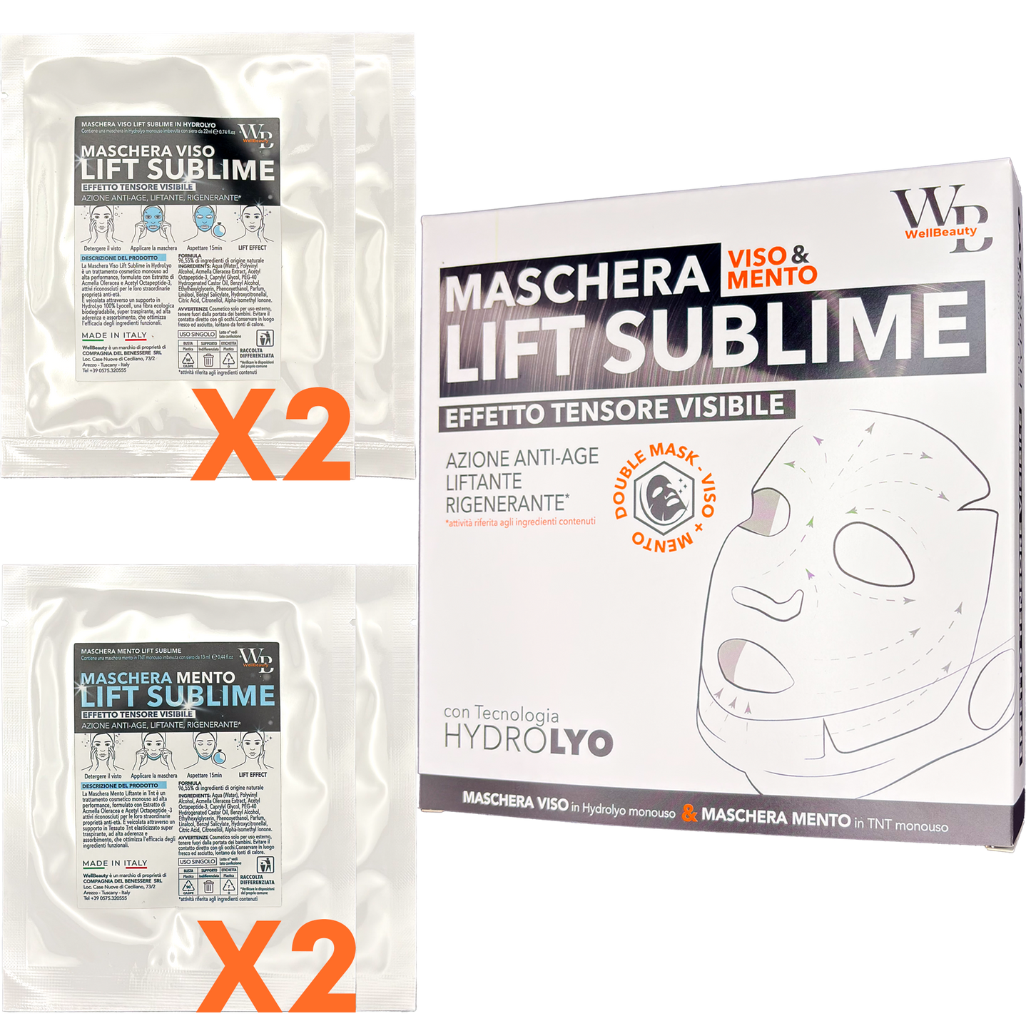 WellBeauty Maschera Viso e Mento Liftante in Tessuto HydroLyo